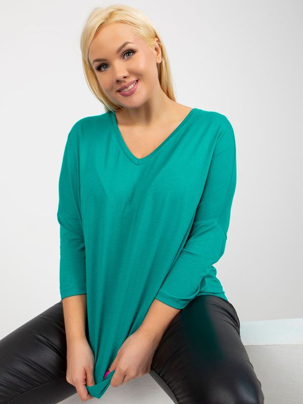 Fashionhunters Turquoise loose basic viscose blouse plus size size