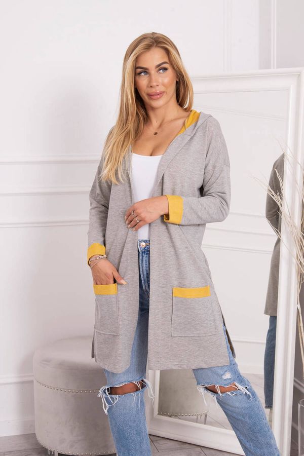 Kesi Two-tone cape with hood mustard+gray