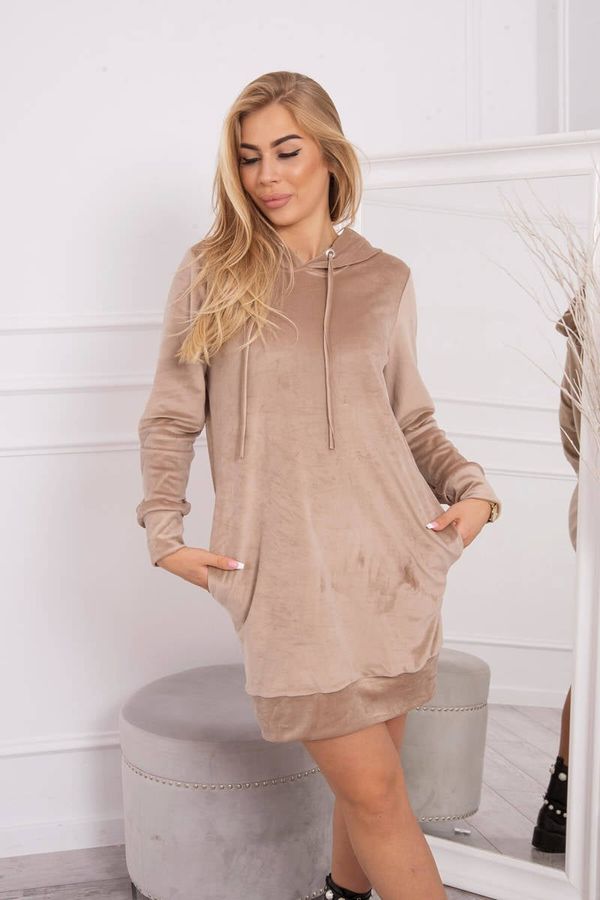 Kesi Velor dress with a hood of beige color