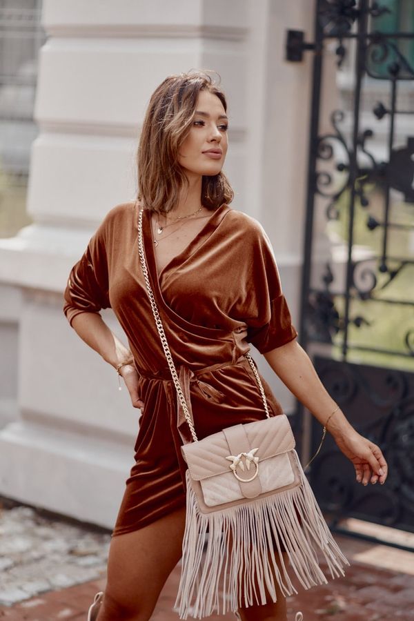 FASARDI Velour brown dress with clutch neckline