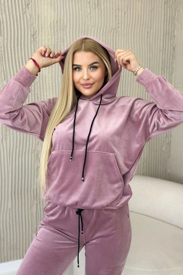 Kesi Velour set kangaroo hoodie + trousers dark pink