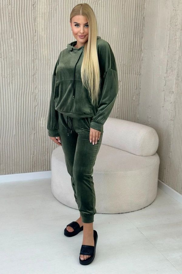 Kesi Velour set kangaroo sweatshirt + khaki trousers