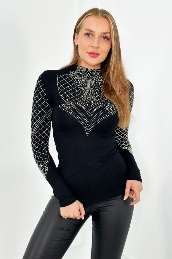 Kesi Viscose blouse decorated on the neckline and sleeves black