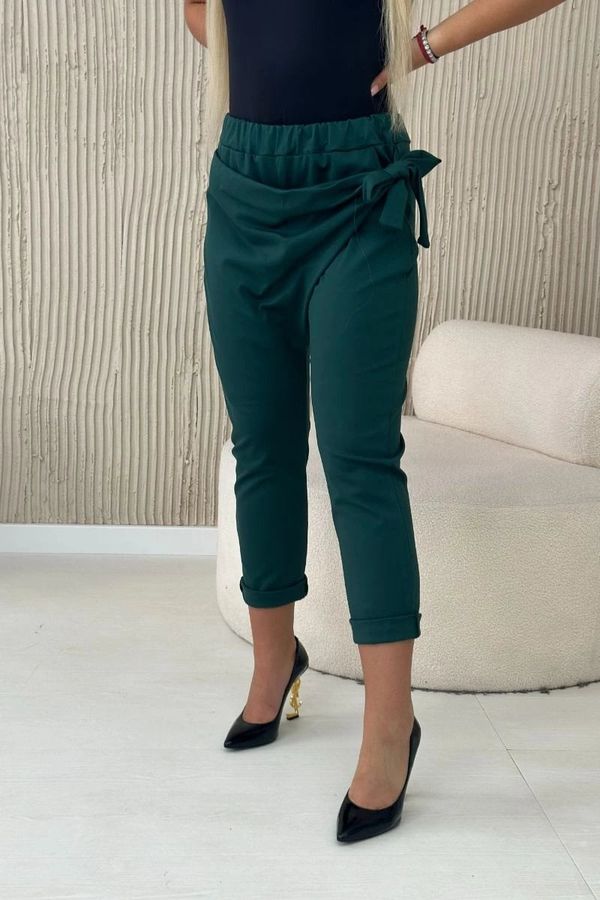 Kesi Viscose trousers with asymmetrical tie at the front, dark green