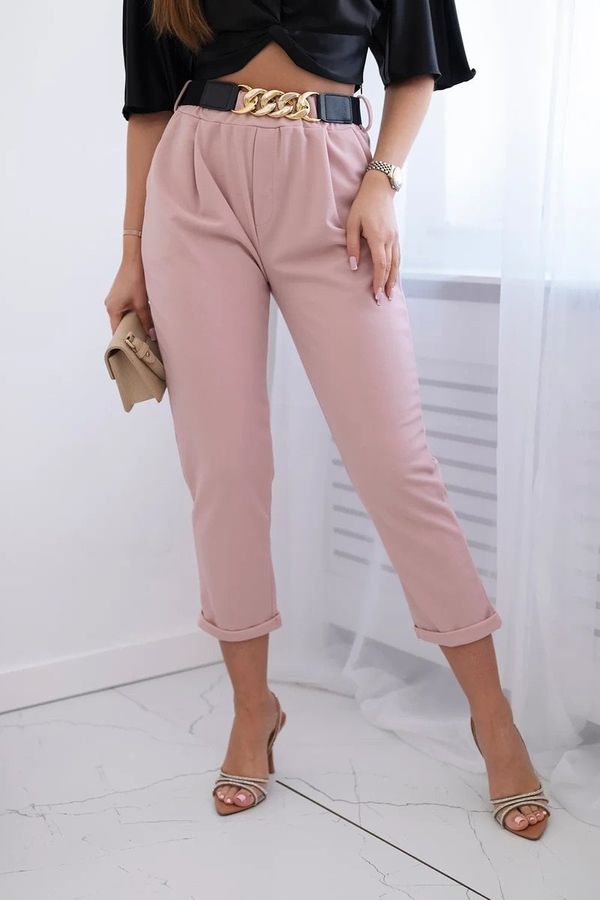 Kesi Viscose trousers with decorative belt powder pink