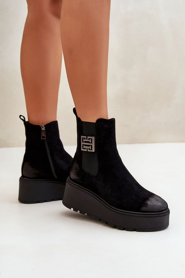 VINCEZA Warm Ankle Boots Women On Wedge And Platform Made Of Eco Suede Black Vinceza 58339