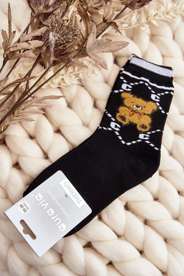 Kesi Warm cotton socks with teddy bear, black