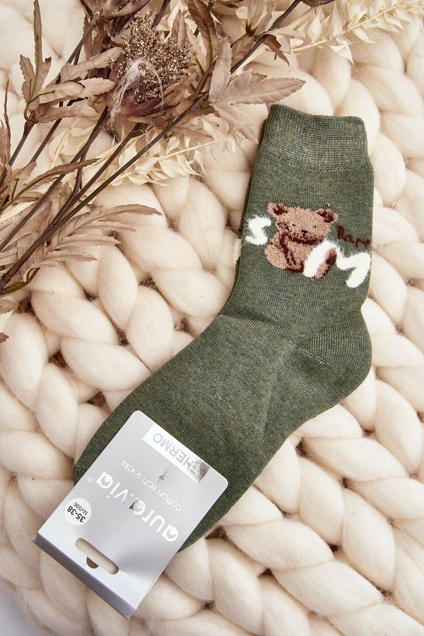 Kesi Warm cotton socks with teddy bear, green