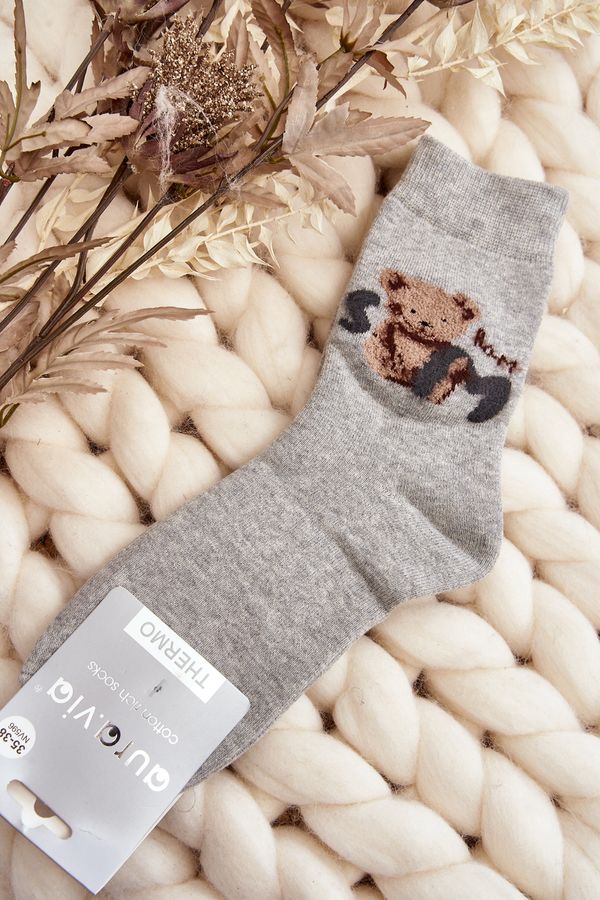 Kesi Warm cotton socks with teddy bear, grey