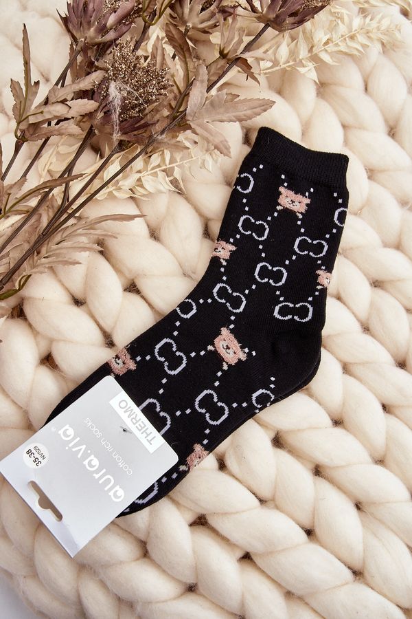 Kesi Warm cotton socks with teddy bears, black