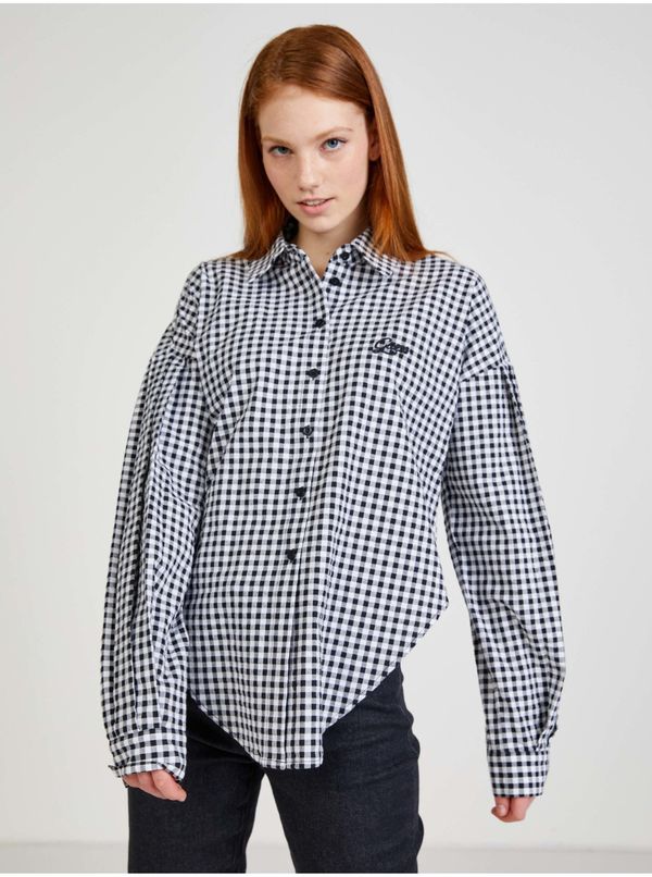 Guess White and Black Ladies Plaid Shirt with Balloon Sleeves Guess - Ladies