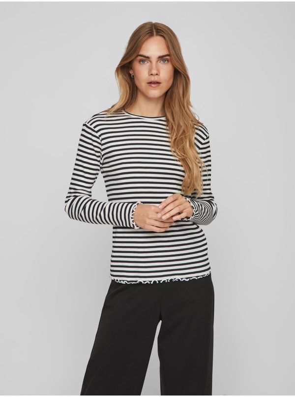 Vila White and Black Womens Striped Long Sleeve T-Shirt VILA Thessa - Women