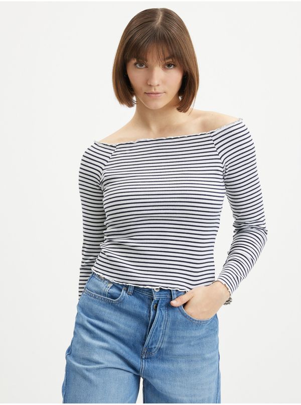 Pieces White and Blue Striped T-Shirt Pieces Alicia - Women