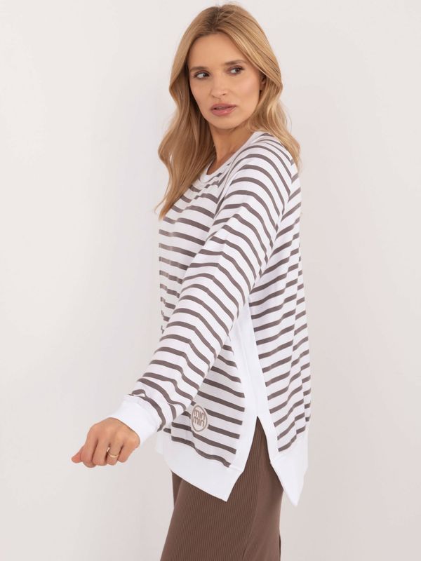 Fashionhunters White and brown striped oversize women's blouse