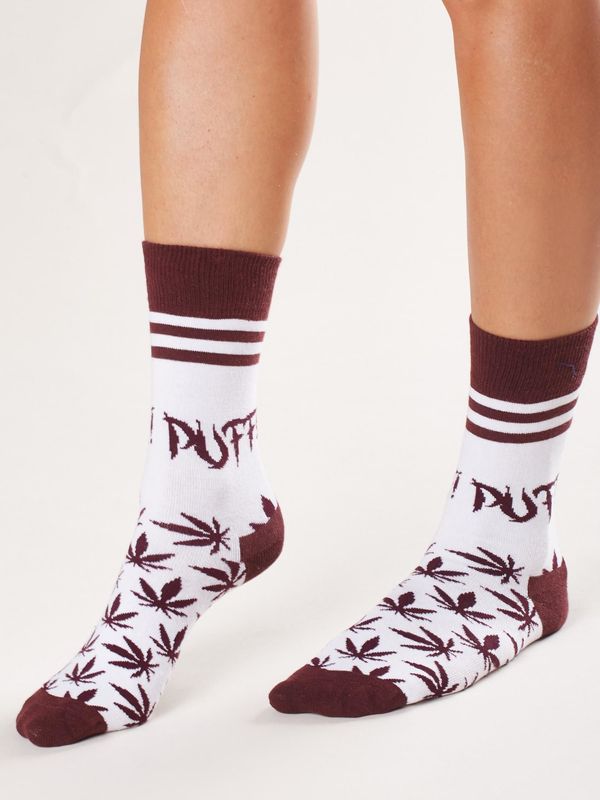 Fashionhunters White and burgundy socks with print