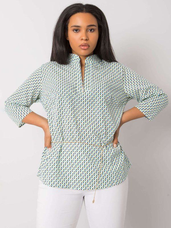 Fashionhunters White and green blouse plus size with Benecia patterns