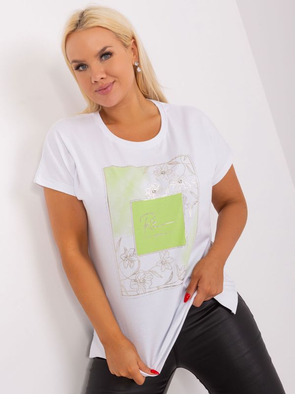 Fashionhunters White and light green blouse plus size with application