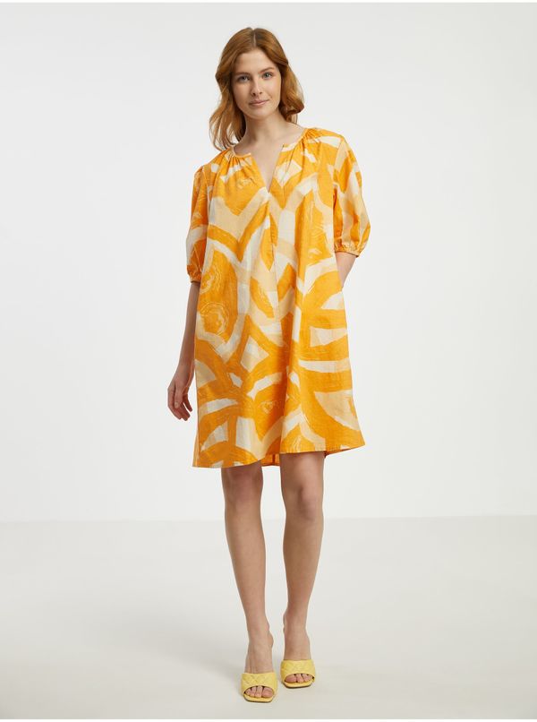 Fransa White and orange ladies patterned dress Fransa - Women