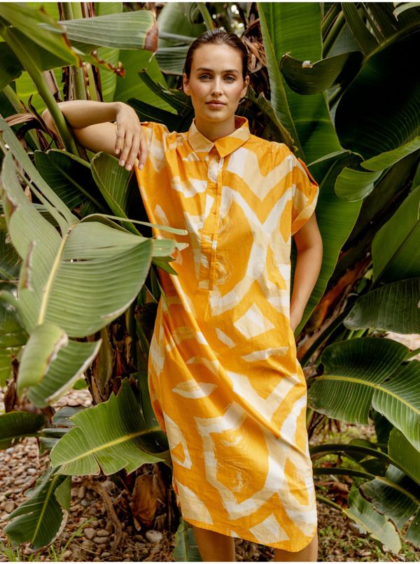 Fransa White and Orange Ladies Patterned Midisats with Fransa Pockets - Ladies