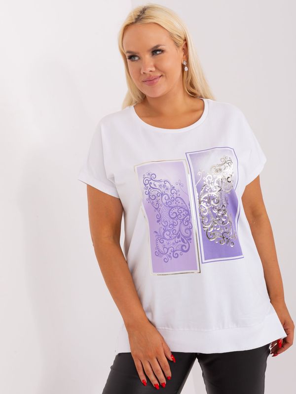 Fashionhunters White and purple blouse with slit plus size