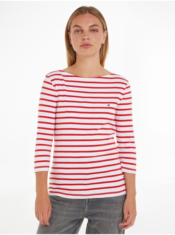 Tommy Hilfiger White and Red Ladies Striped Long Sleeve T-Shirt Tommy Hilfiger - Women