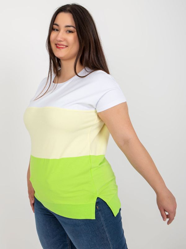 Fashionhunters White and yellow cotton blouse of larger size