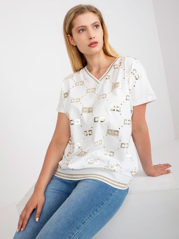 Fashionhunters White blouse of larger size with print and application