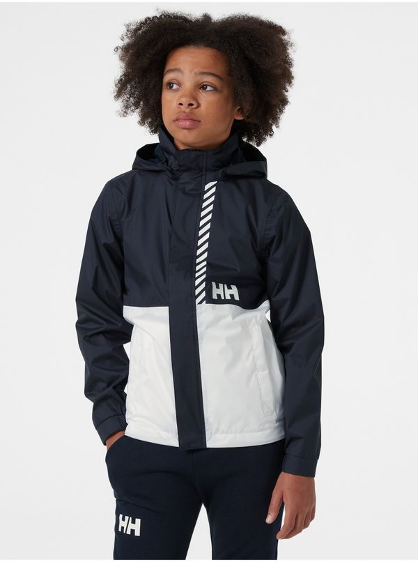 Helly Hansen White-blue children's waterproof jacket with hood HELLY HANSEN - unisex