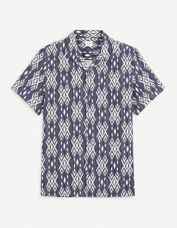 Celio White-blue men's patterned shirt with short sleeves Celio Gakat