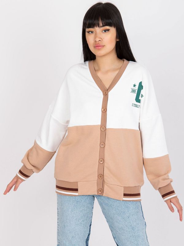 Fashionhunters White-camel sweatshirt with zipper without hood