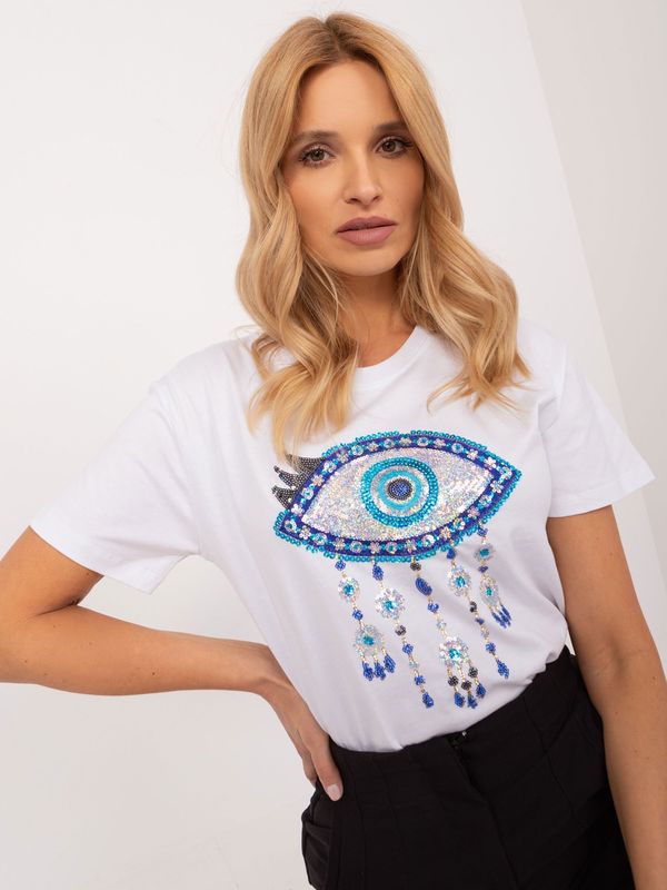 Fashionhunters White cotton T-shirt with colorful sequins