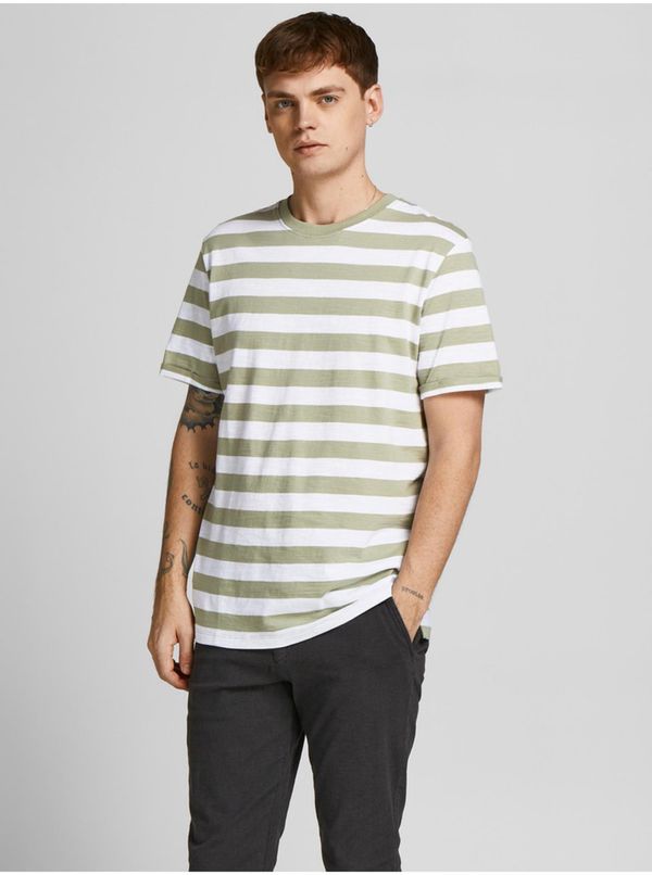 Jack & Jones White-Green Striped T-Shirt Jack & Jones Tropic - Men