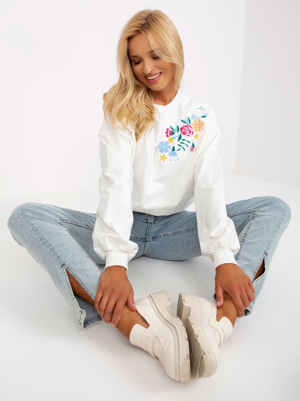 Fashionhunters White hoodless sweatshirt with embroidery RUE PARIS