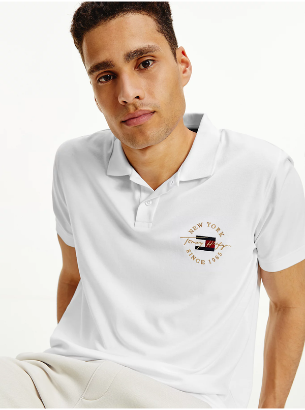 Tommy Hilfiger White Men's Polo Shirt Tommy Hilfiger Icon Logo Interlock - Men's