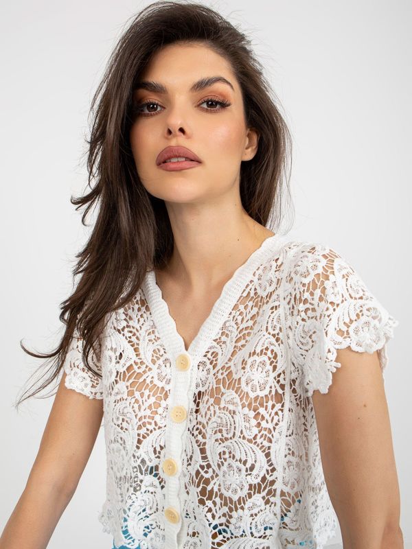 Fashionhunters White openwork blouse with short sleeves