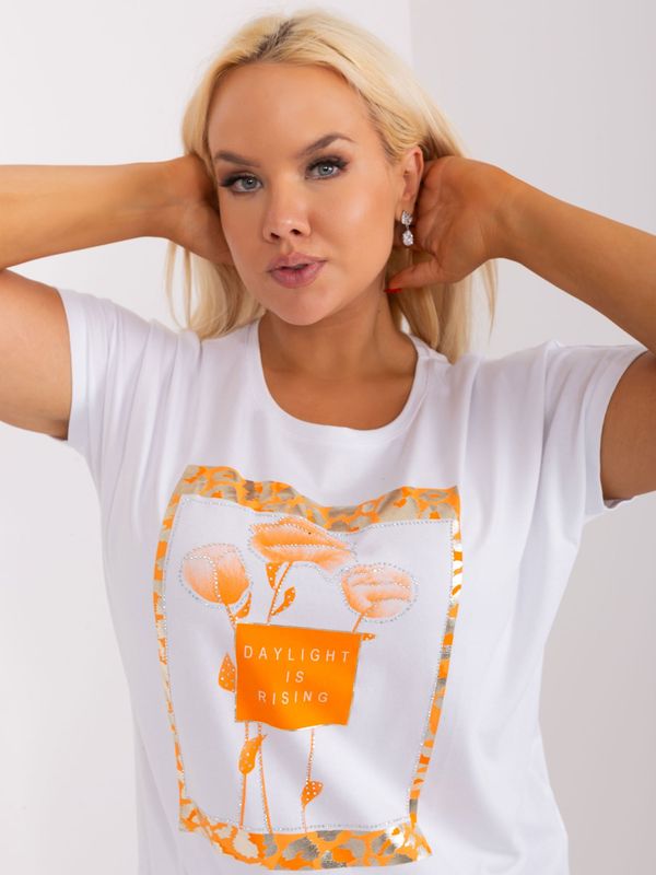 Fashionhunters White-orange blouse with ribbing of larger size