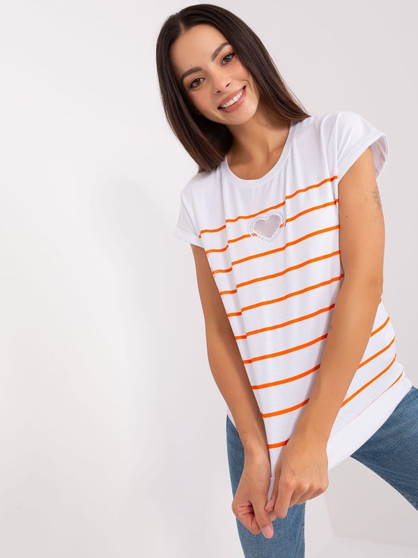 Fashionhunters White-orange striped women's blouse