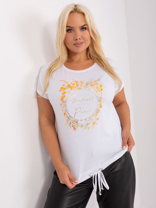 Fashionhunters White-orange women's plus size blouse with drawstring