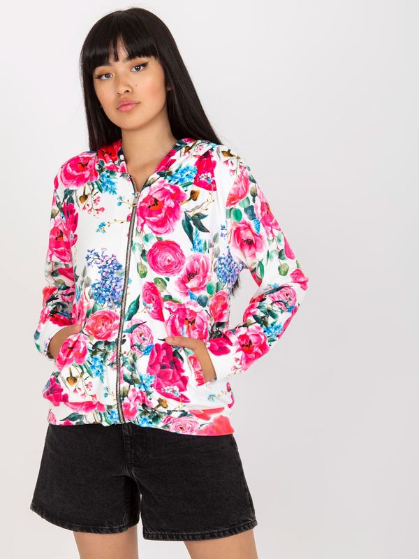 Fashionhunters White-pink velour sweatshirt with flowers RUE PARIS