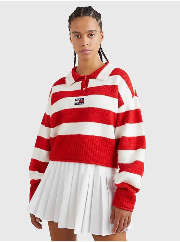 Tommy Hilfiger White-red ladies striped sweater Tommy Jeans - Women