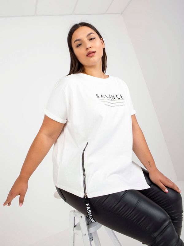 Fashionhunters White T-shirt plus size of loose cut with inscription