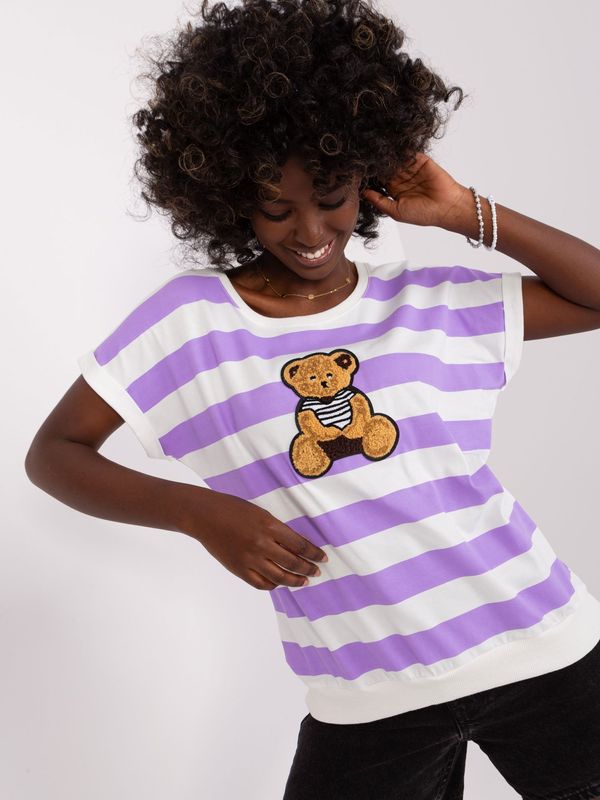 Fashionhunters White-violet striped blouse with teddy bear