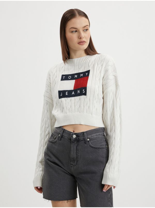 Tommy Hilfiger White Women Patterned Oversize Sweater with Balloon Sleeves Tommy Jeans - Women