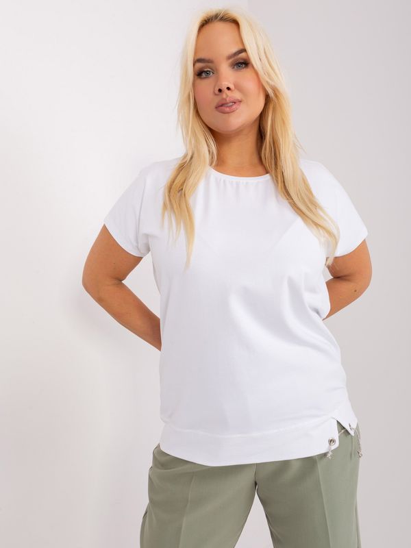 Fashionhunters White women's blouse plus size with short sleeves