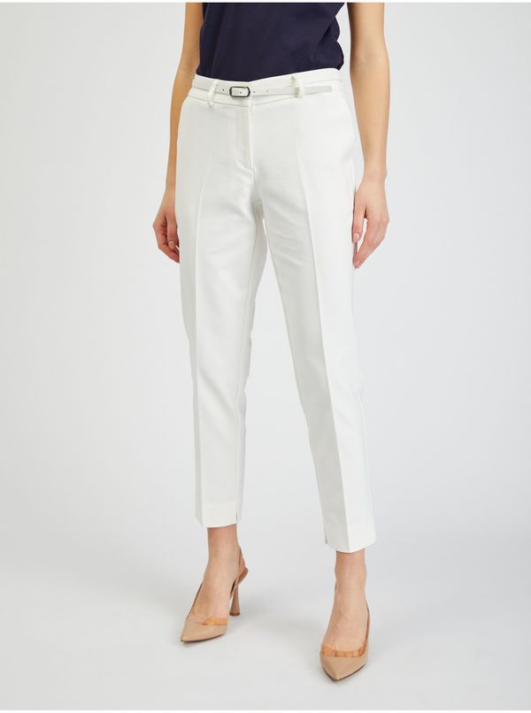 Orsay White women's cropped trousers with belt ORSAY