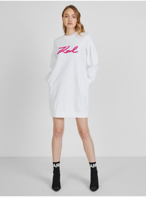 Karl Lagerfeld White Women's Hoodie Dress with Balloon Sleeves KARL LAGERFELD - Women