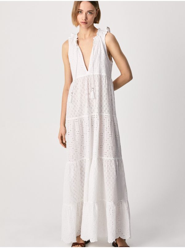 Pepe Jeans White Women's Maxi-Dress Pepe Jeans Nathan - Ladies