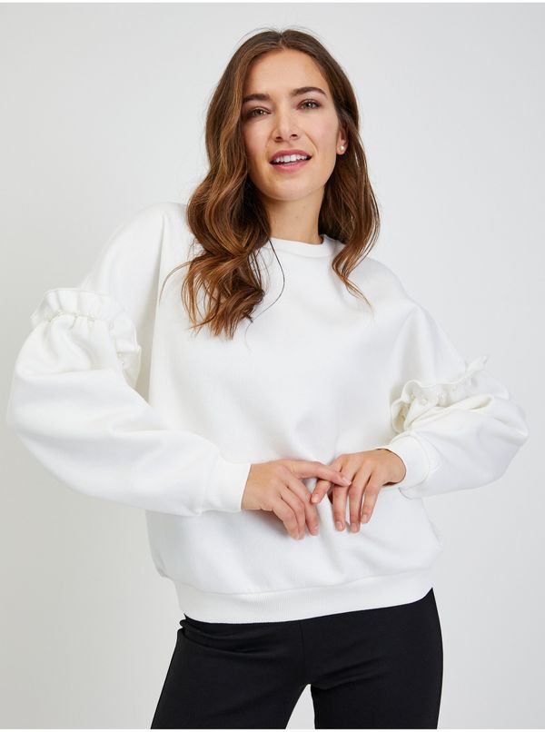 Orsay White women's oversize sweatshirt with balloon sleeves ORSAY