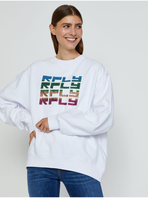 Replay White Women's Oversize Sweatshirt with Replay Inscription - Women