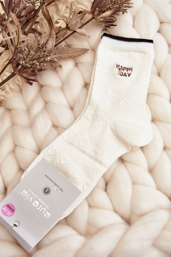 Kesi White women's patterned socks with an inscription and a teddy bear